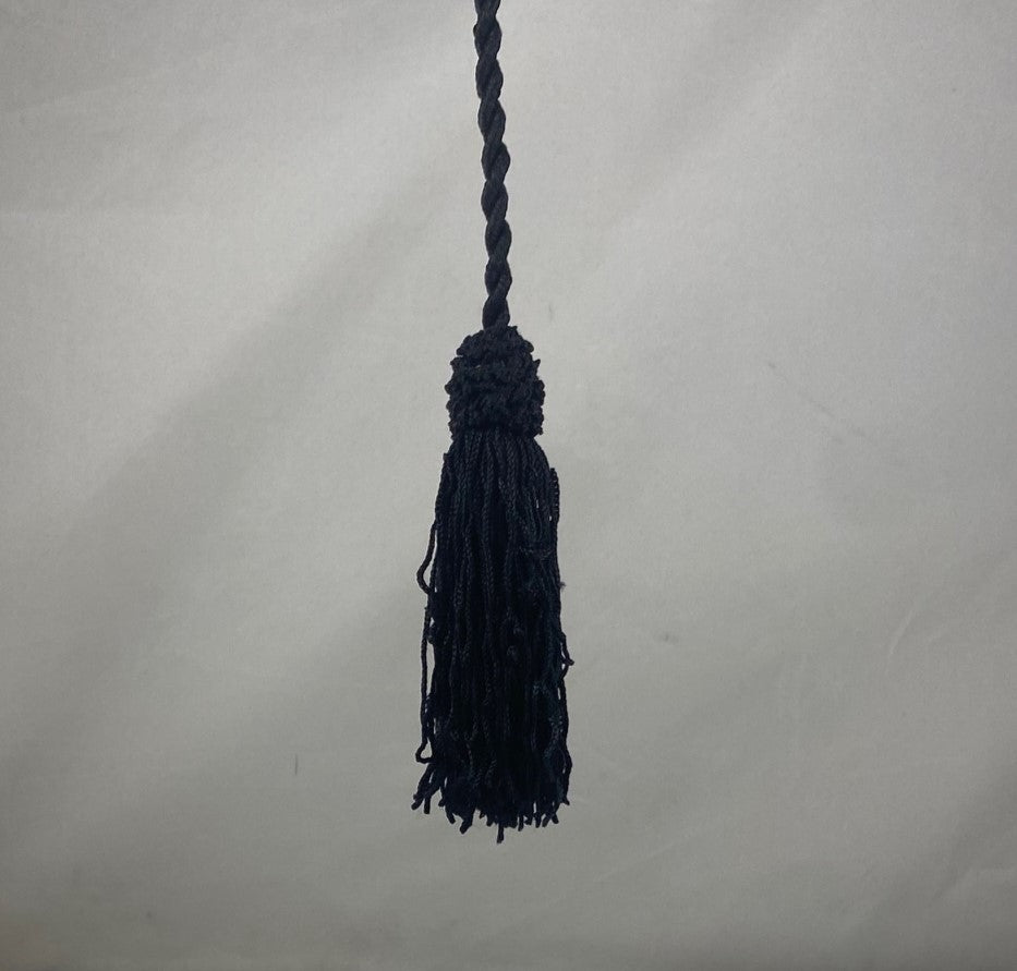 20" Black Pull Tassel with Beaded Chain & Metal Fitting