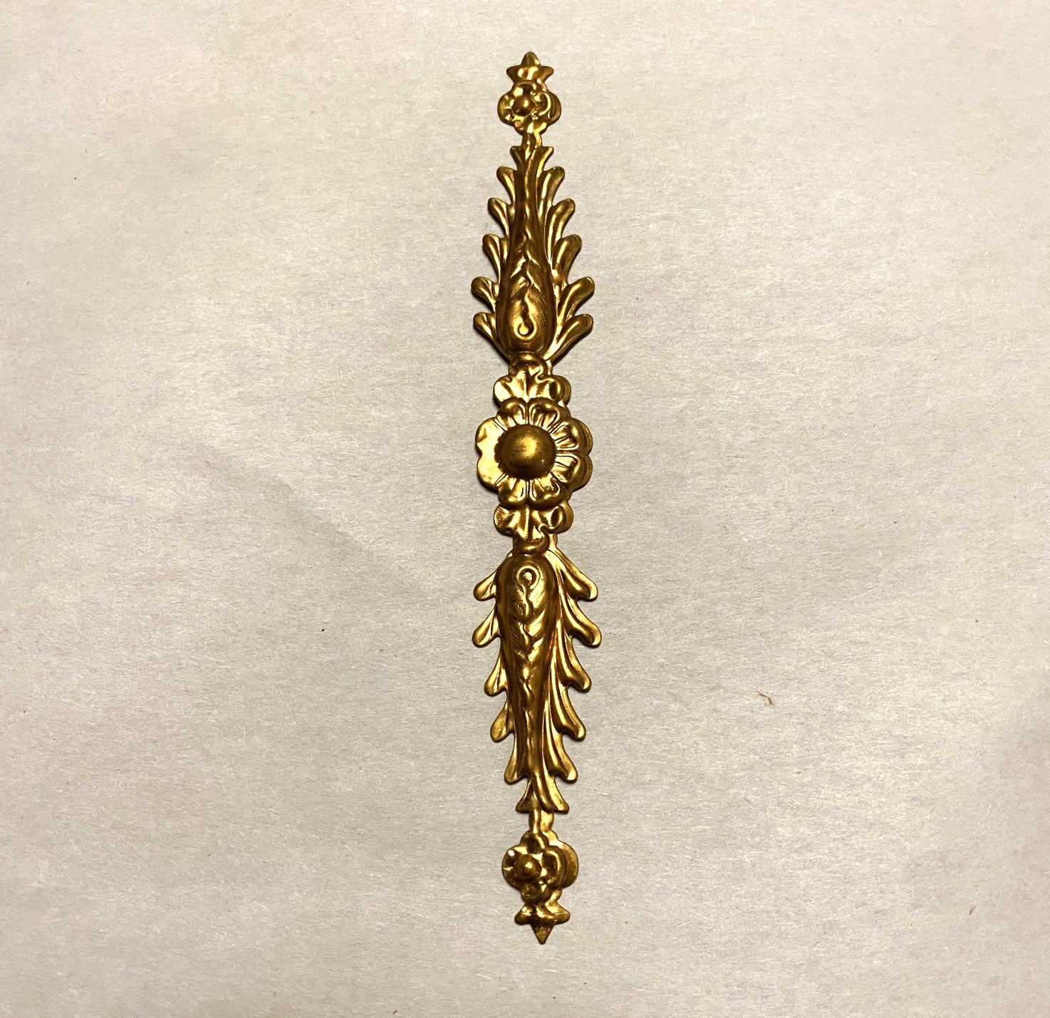 Stamped Brass Leaf Ornament - 6" Long, 13/16" Wide At Center