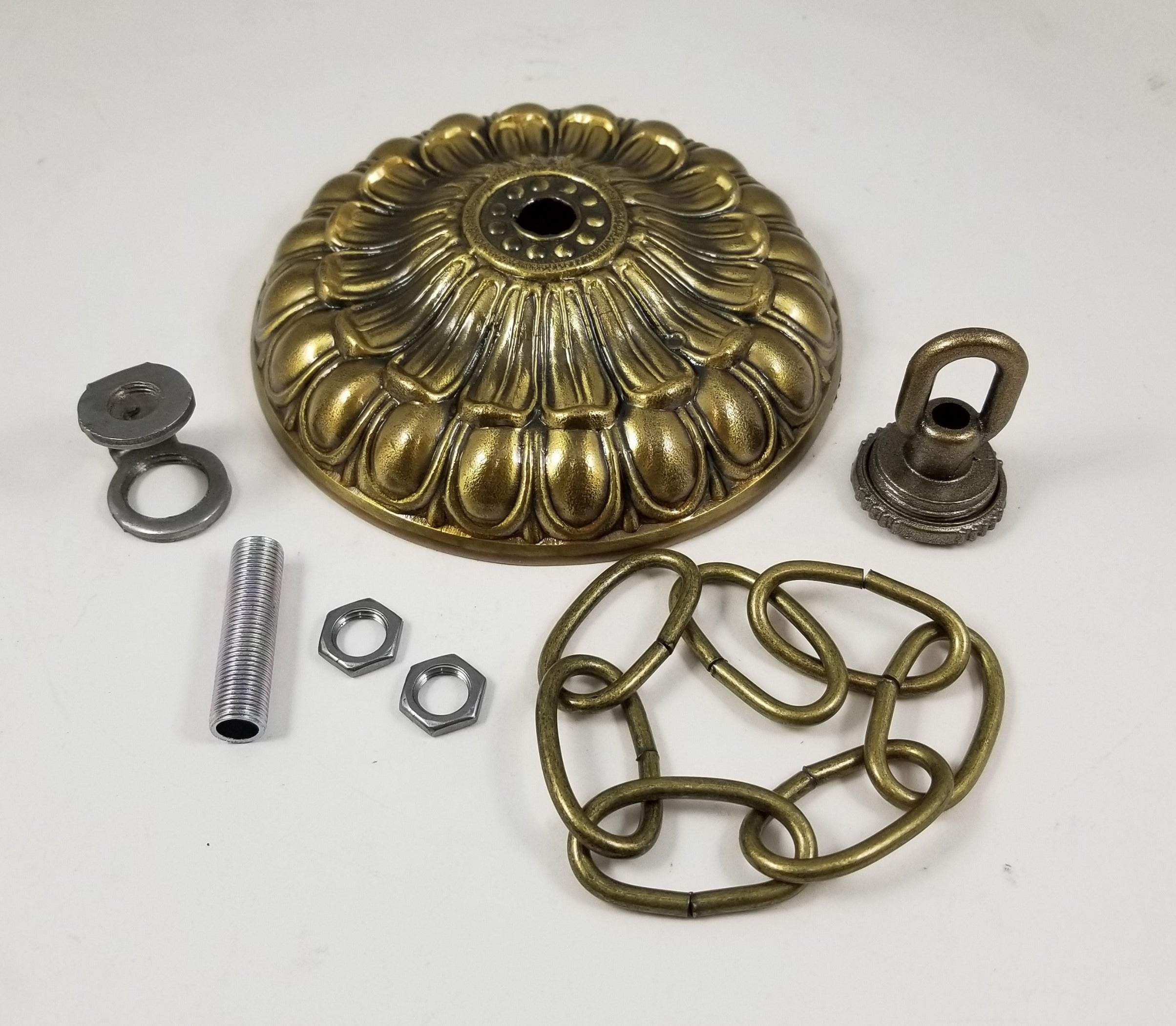 Fixture Hanger Canopy Kit - White Metal - Antique Gold Finish - 5-1/4" Diameter